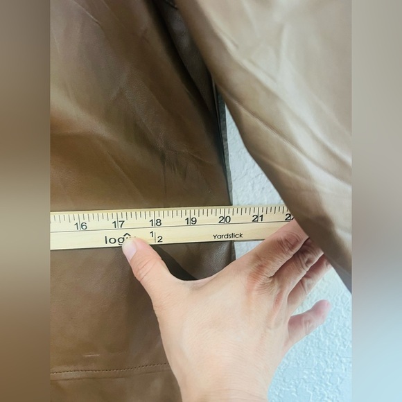 7 For All Mankind Faux Leather Puff Sleeve Dress in Saddle medium size - Picture 10 of 10